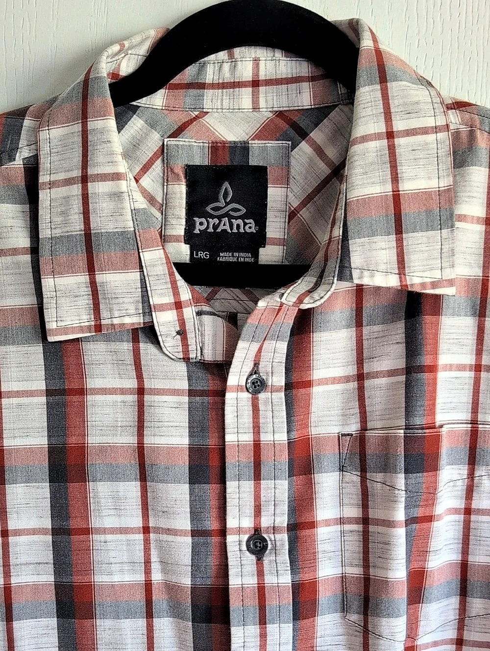 prAna Men's Plaid Cotton Shirt Size Large Like New - Picture 3 of 4